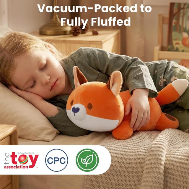 Detalle de Mewaii Cute Fox Plush Pillow (13-inch) – kawaii red fox cuddly stuffed cushion for kids & girls