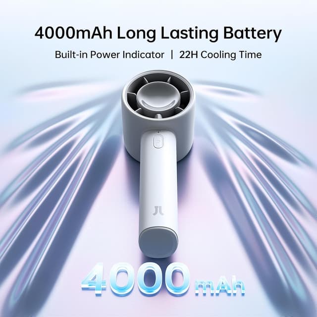 Detalle de JISULIFE Portable Handheld Fan (4000mAh rechargeable) – up to 22 hours runtime, 5 speeds, travel mini fan in Gray