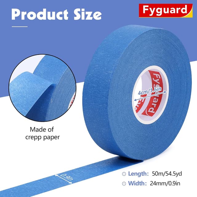 Detalle de Fyguard 4 Rolls Blue Painters Tape (24mm x 50m) – crepe paper masking tape with no residue