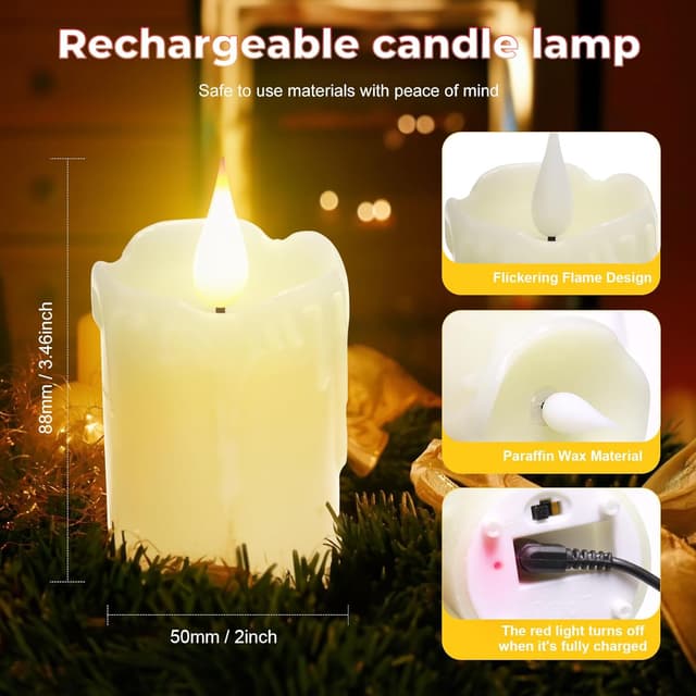 Detalle de ALED LIGHT 6-pack real wax rechargeable flameless LED tea lights with IR remote and timer