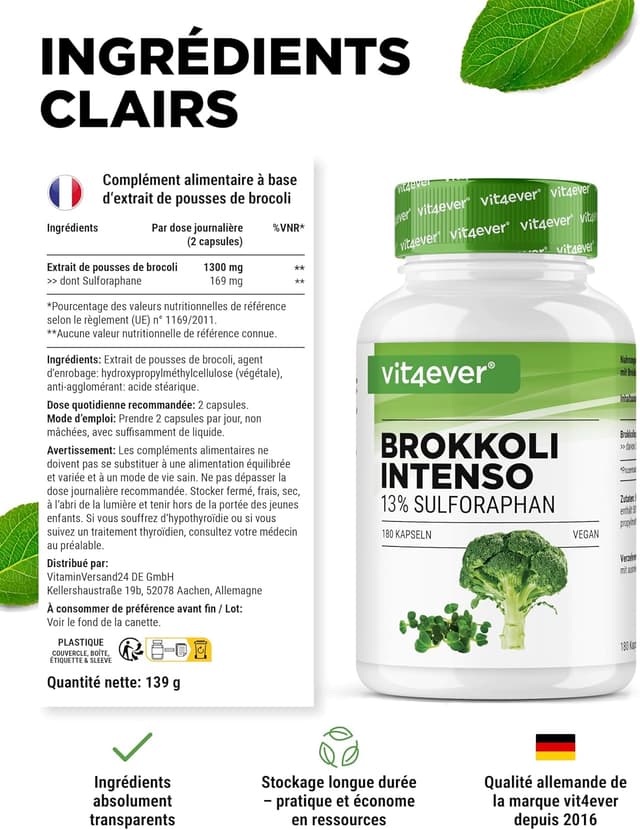 Detalle de Extrait de Brocoli en capsules – 180 gélules avec 13% de sulforaphane (2 capsules/jour)