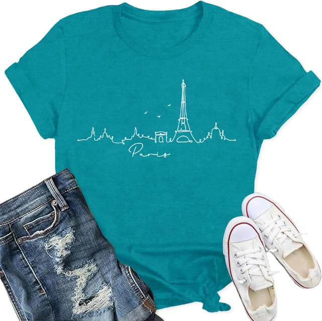 Thumbnail 6 de Qskall Women’s Paris T-Shirts “Travel in France” Eiffel Tower & Bonjour Tee