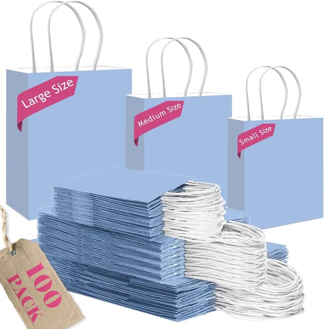 Thumbnail 6 de Gcardist Diamond Blue paper gift bags with handles (bulk 100 pack, assorted S/M/L)