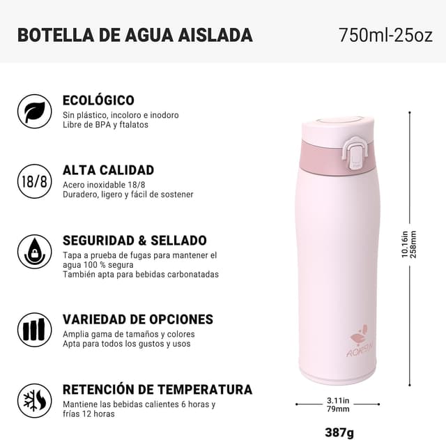 Detalle de AORIN botella agua acero 18/8 750 ml