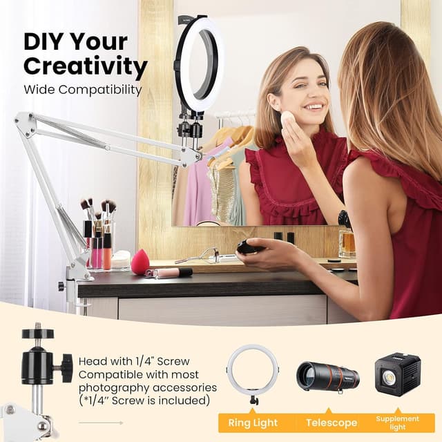 Detalle de TARION Supporto per telefono con braccio articolato flessibile a 360° (Bianca) per riprese e livestream