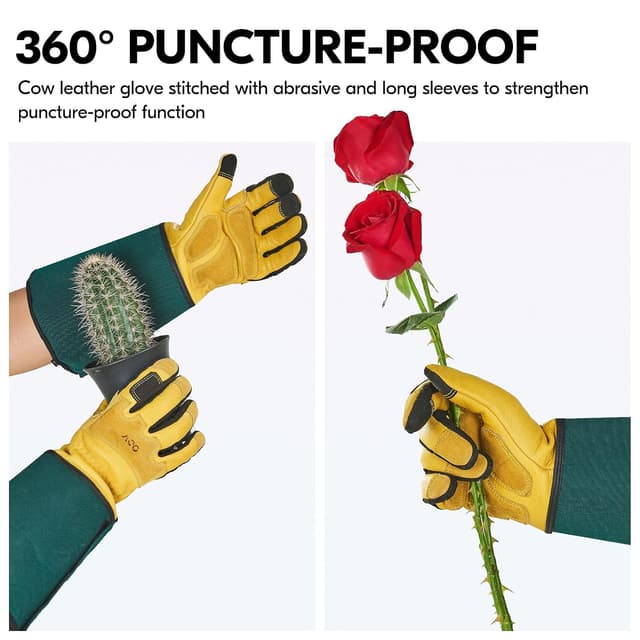 Detalle de Guanti da giardinaggio lunghi Vgo... in pelle antispina, antivibranti e touchscreen (1 paio)