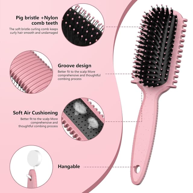 Detalle de HEZ Curl Defining Brush Set (Pink) for Combing and Shaping Curls, Slick Backs & More