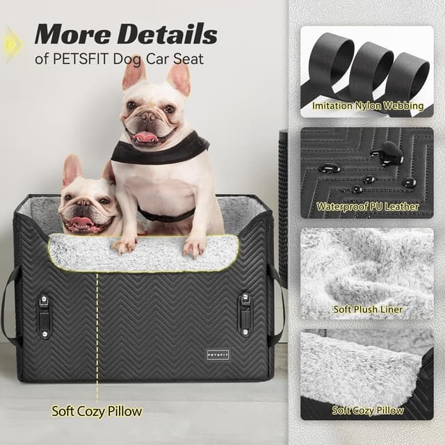 Detalle 2 de Petsfit Hund Autositz für kleine/mittlere Hunde (58 x 42 x 34 cm) – mit 2 Sicherheitsgurten