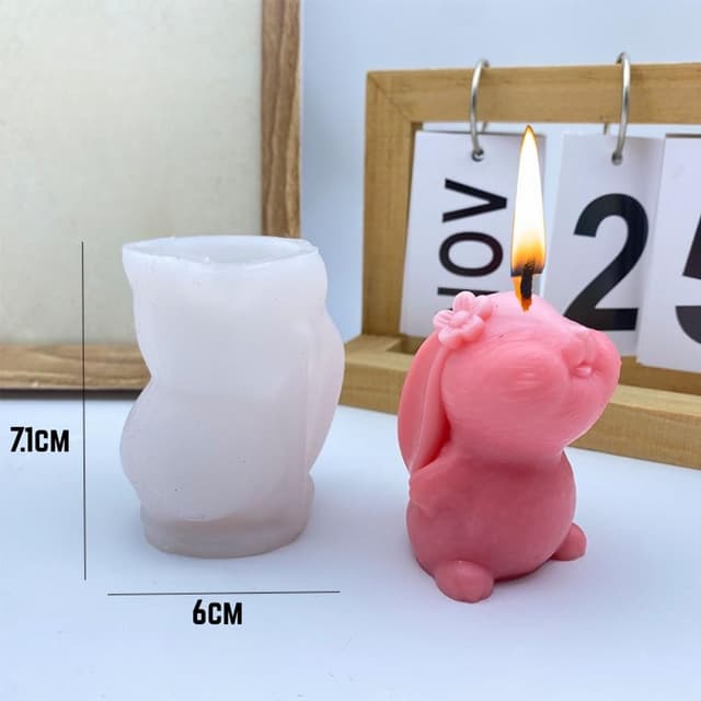 Detalle 2 de Moule à bougie en silicone Lapin de Pâques 3D – lot de 2 moules lapins