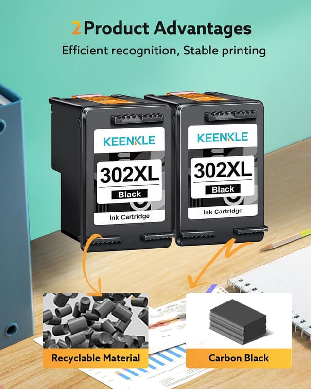 Detalle 2 de KEENKLE 302 XL Druckerpatronen Multipack (2er Schwarz) kompatibel für HP 302 XL