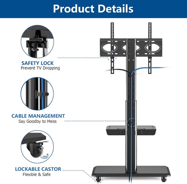 Detalle 2 de RFIVER TV Rollwagen Höhenverstellbar 26–70 Zoll
