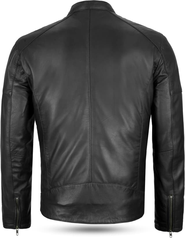 Detalle 2 de Leatherick Herren Premium Nappa Schafsleder Cafe Racer Bikerjacke in Braun/Schwarz