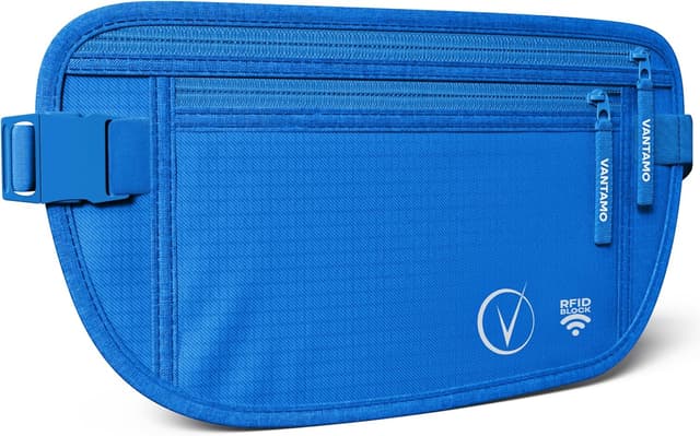 Detalle de Vantamo Bauchtasche Damen ultraflach mit RFID-Schutz – Reise-Geldgürtel mit 2 Fächern und verstellbarem Gurt
