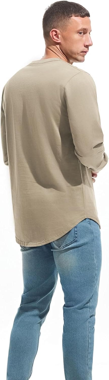 Detalle de VEIISAR Herren Dickes Rundhalsmantel-T-Shirt aus 100% Baumwolle (Heavy Duty) – Preshrunk Longline