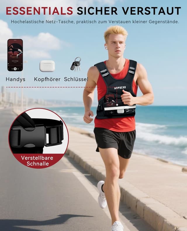 Detalle 2 de HAPBEAR verstellbare Gewichtsweste (1,8–4,5 kg) mit 6 Eisensand-Gewichten – für Fitness, Krafttraining und Laufen
