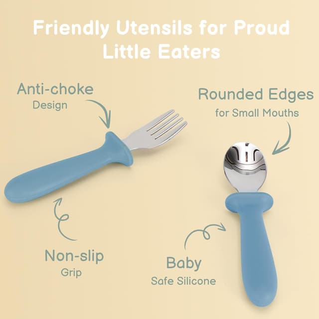 Detalle de Eascrozn Toddler Utensils 6-Pack: 18/8 Stainless Steel Kids Forks & Spoons with Silicone Handles