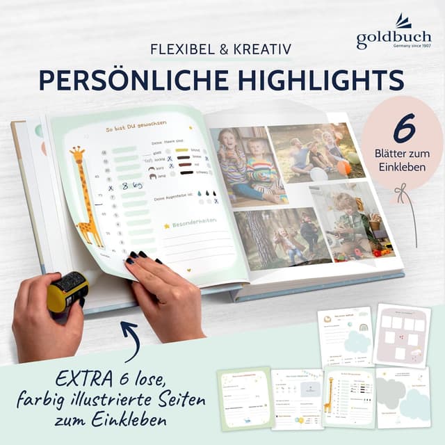 Detalle de goldbuch 15 395 Babyalbum Blue Whale – Babybuch mit Wal-Motiv, 30 x 31 x 4 cm