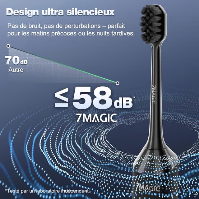 Thumbnail 6 de Brosse à dents électrique sonique 7MAGIC – 3 intensités, 5 modes, 40000 VPM, autonomie jusqu’à 180 jours (IPX7) – Noir