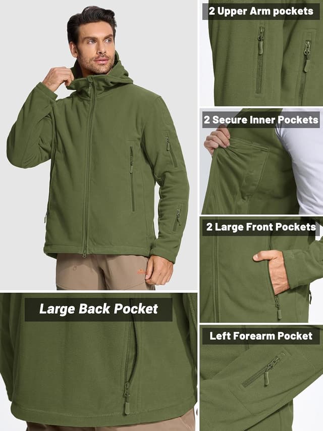 Detalle 1 de TACVASEN Herren Fleecejacke Winddicht mit Kapuze