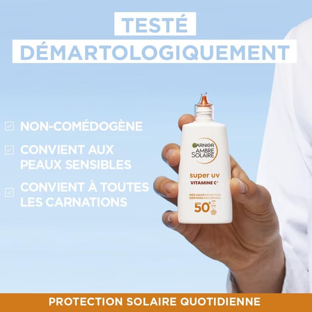 Detalle de Garnier Ambre Solaire Super UV Vitamin C Daily Fluid gegen dunkle Flecken (LSF 50+, unsichtbares Finish), 40 ml