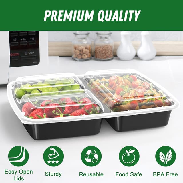 Detalle de Dealusy 32 oz 3-Compartment Meal Prep Containers