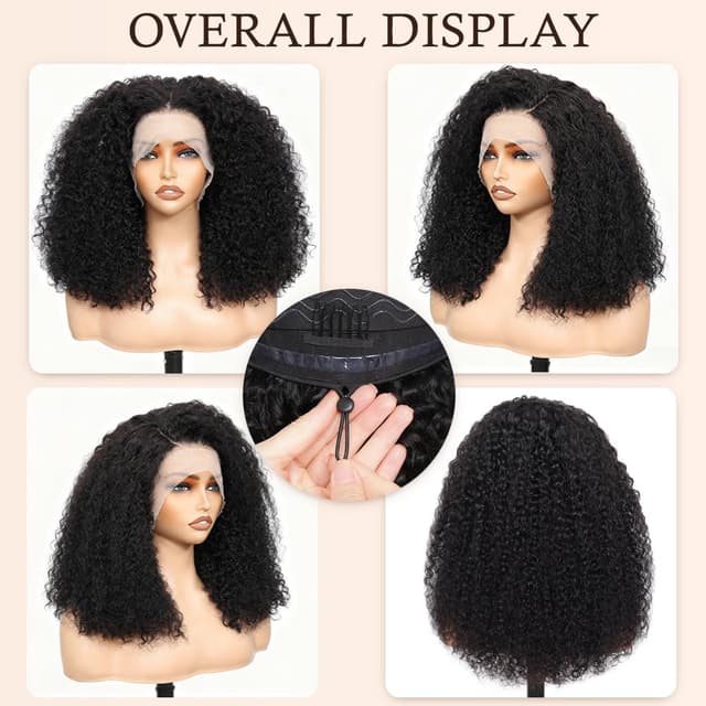 Detalle de Lannaax 13x6 HD Lace Curly Wig (250% Density) — Virgin Remy Human Hair Drawstring, Natural Black, 20 Inch