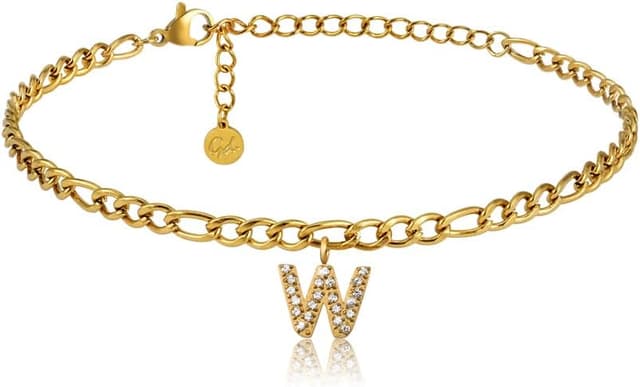 Detalle de GD GOOD.designs EST. 2015 Bracelet de cheville or avec lettres – réglable 22–27 cm, acier inoxydable, résistant à l’eau