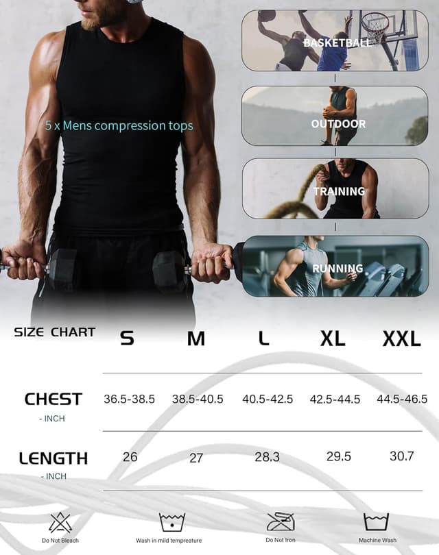 Thumbnail 6 de TELALEO 5-Pack Men’s Athletic Compression Sleeveless Tank Tops (Workout & Sports Base Layer)