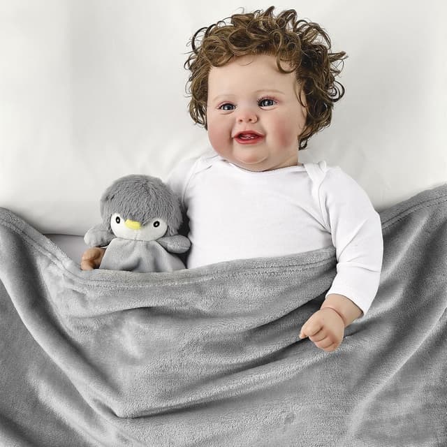 Detalle de CREVENT Cozy Plush Baby Comforter Security Blanket (Penguin), fleece lovey for newborns