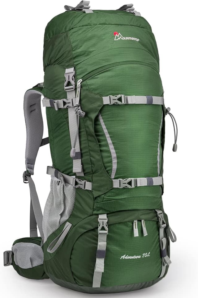 Detalle de MOUNTAINTOP Trekkingrucksack 70L (mit Regenschutz) für Damen & Herren – für 4 bis 6 Tage Touren