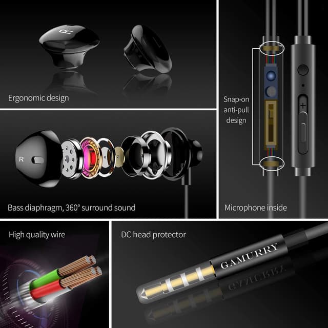 Detalle de GAMURRY Auricolari In-Ear con cancellazione del rumore, microfono e controller 3,5 mm per Samsung, Xiaomi, Huawei