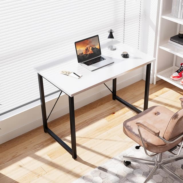 Detalle de Devoko Computer Desk (80 x 50 x 75 cm) – compact home office writing desk with industrial metal frame, black/white