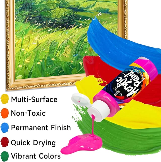 Detalle 2 de WINSONS Acrylic Paint Set (24 colours) with 12 brushes and mixing palette