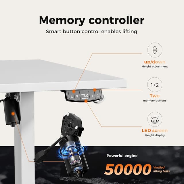 Thumbnail 6 de Agilestic Height-Adjustable Electric Desk (120x80 cm) with Memory Function, White