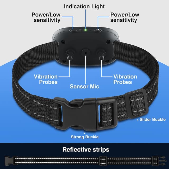 Detalle 2 de MASBRILL Collier Anti-Aboiement 2 modes (son + vibration) – réglable, 7 niveaux de sensibilité