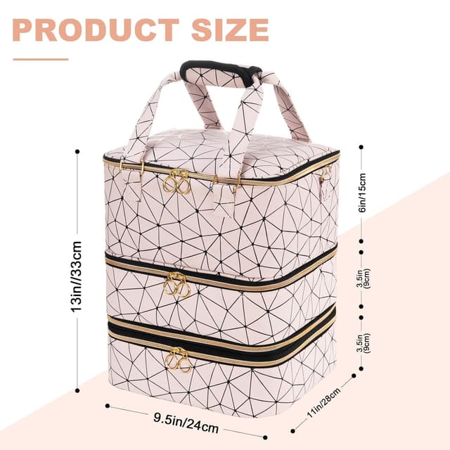 Detalle de Uross Nagellack Organizer für 84 Nagellackflaschen & 1 LED-Nagellampe (rosa) – Aufbewahrungstasche für Nail-Design-Zubehör