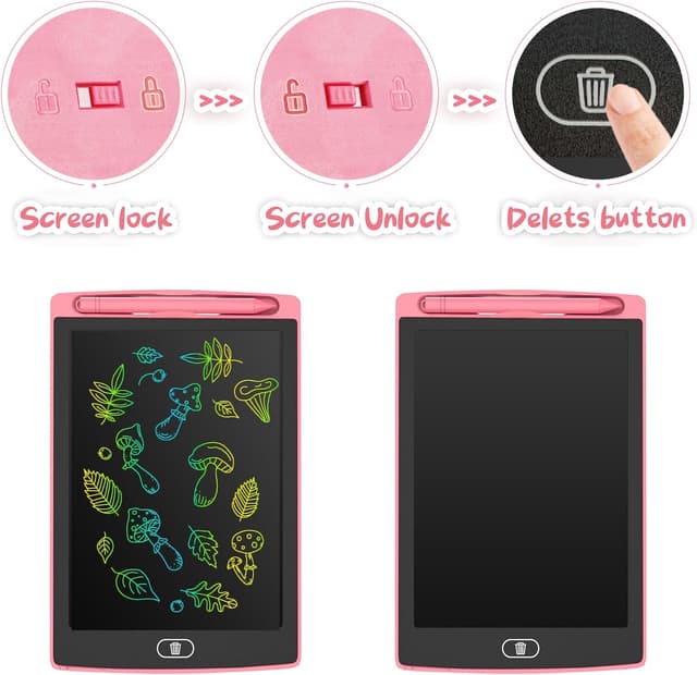 Detalle 2 de Kinder-LCD-Schreibtafel (8,5 Zoll) im 2er-Set – Maltafel zum Kritzeleien für 3–8 Jahre, Rosa/Grün