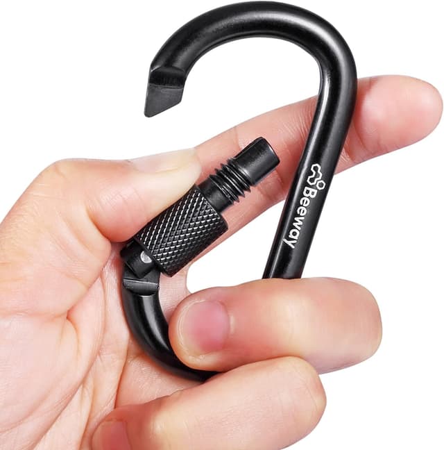 Detalle de BEEWAY Locking Carabiner (Premium Aluminium Alloy D-Ring) – 3 Pack Key Chain Clip Hooks