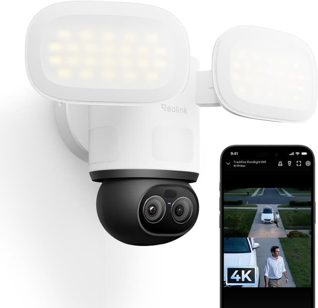 Detalle de Reolink TrackFlex Floodlight WiFi 4K Wi‑Fi 6 PTZ Außenkamera mit 6x Hybridzoom, Auto-Tracking und 3000‑Lumen-Flutlicht