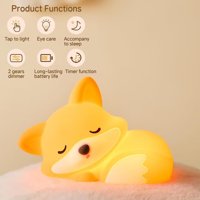 Detalle 2 de JMG-Myratts Kids Fox Silicone Night Light (USB rechargeable, dimmable, timer)