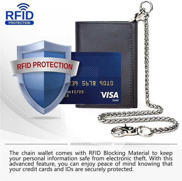 Detalle de boshiho Carbon Geldbörse für Herren mit abnehmbarer Kette, RFID-Schutz und Slim-Design