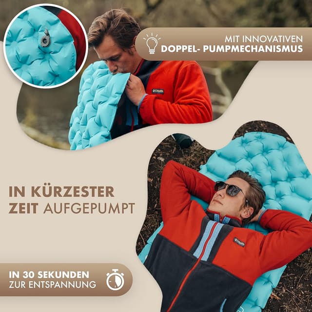 Detalle 2 de NATURBUMMLER® Isomatte Ultraleicht 590 g für Camping & Trekking (195 x 56 cm) – aufblasbar, faltbar und wetterfest