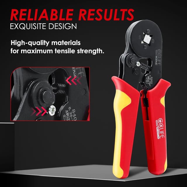 Detalle de CCLIFE Pince à sertir auto-réglable pour câbles 0,25 à 10 mm² (AWG 23-7) avec 1200 embouts