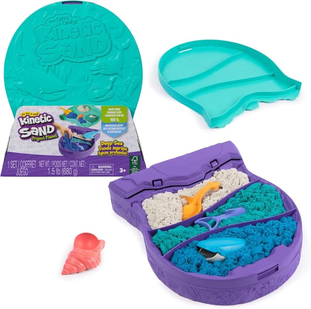 Detalle de Kinetic Sand Project Planet Ozean Spielset (680 g magischer Sand) mit 4 Meerestier-Werkzeugen – für Kinder ab 3 Jahren