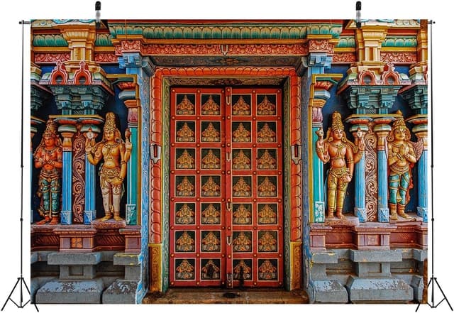 Detalle 2 de CORFOTO 7x5ft colourful India Tanjore temple door backdrop fabric for Indian-themed parties