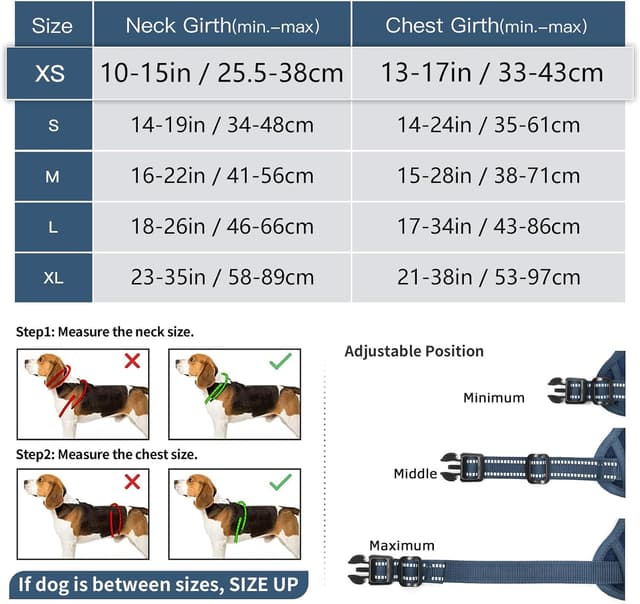Detalle de HEELE Harnais anti-traction réfléchissant avec poignée rembourrée, 2 anneaux métal – Bleu royal (taille XS)