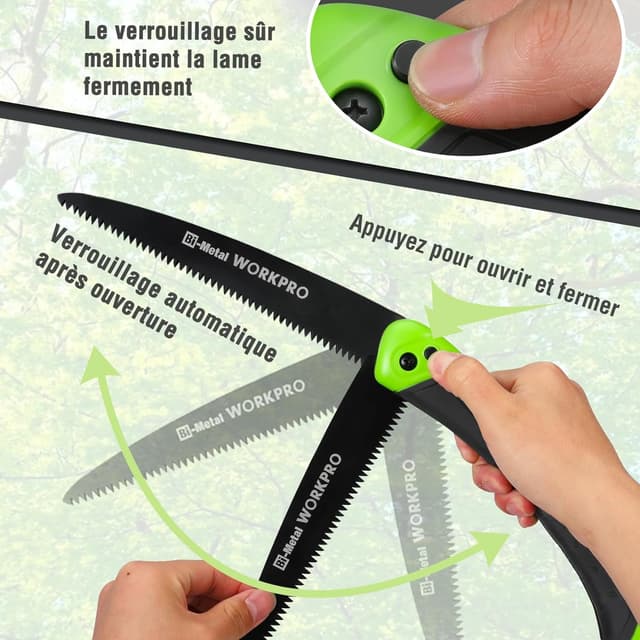 Detalle 2 de WORKPRO Scie élaguer à main bimétal pliable (dents triple coupe) pour émondage et jardinage