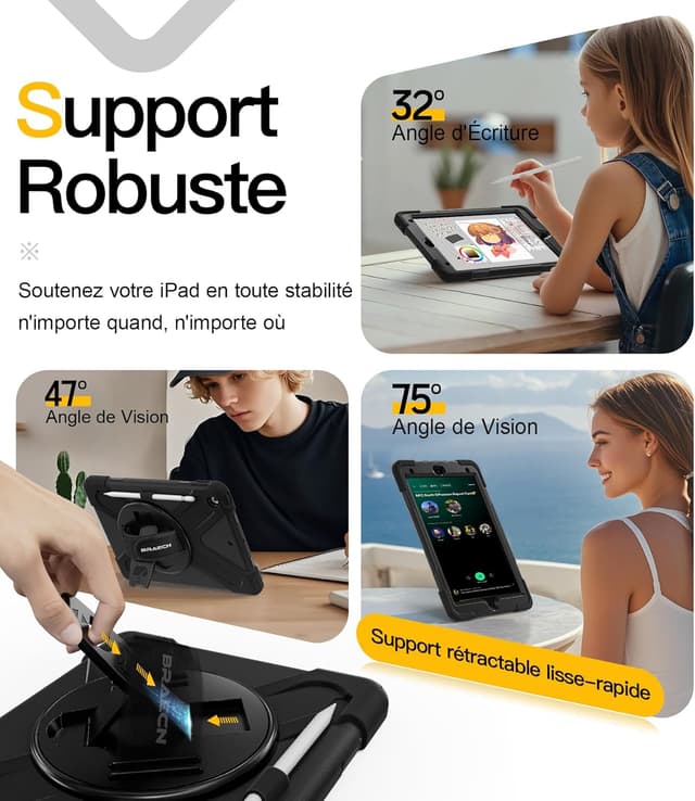 Detalle 2 de Étui BRAECN pour iPad 9e/8e/7e génération (10,2 pouces) avec protection d’écran, support 360° et dragonne