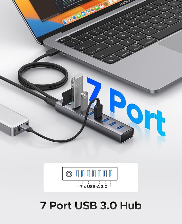 Detalle de ORICO 7-Port USB 3.0 Hub (Aluminium) with 100 cm USB Cable, up to 5Gbps data