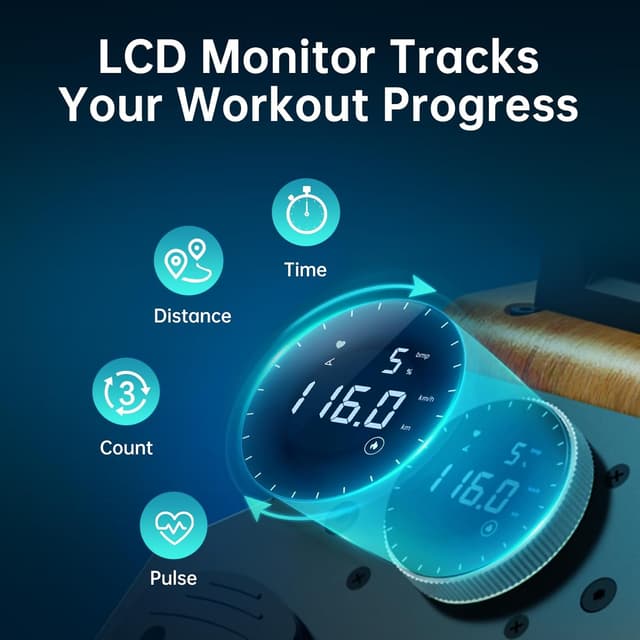 Detalle de PASYOU PW60 Rudergerät für Zuhause aus Eiche – faltbar mit Bluetooth-Display, 14‑Liter-Wassertank & Kinomap-Test